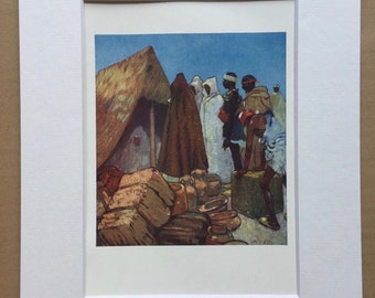 1904 Evening in Camp, Marrakesh - Morocco Original Antique Print - Moroccan Landscape - Morocco - Mounted and Matted - Available Framed