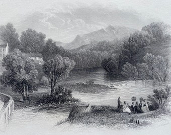 1840 Meeting of the Waters, Wicklow Original Antique Engraving - County Wicklow - Ireland - Mounted and Matted - Available Framed