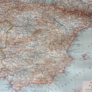 1897 Spain & Portugal Original Antique Map - Available Framed - Cartography - Vintage Map