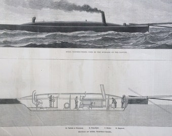 1877 Cross-Section of Torpedo antique print from engraving, Illustrated London News, 19th Century History, Victorian Art, Wall Decor