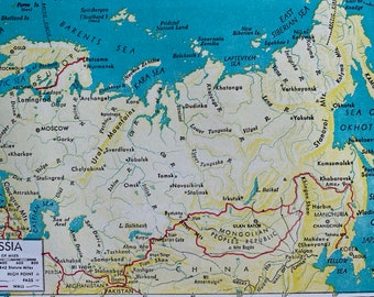 1940s Russia Original Vintage Print - Map of Russia - Russian History - Mounted and Matted - Available Framed