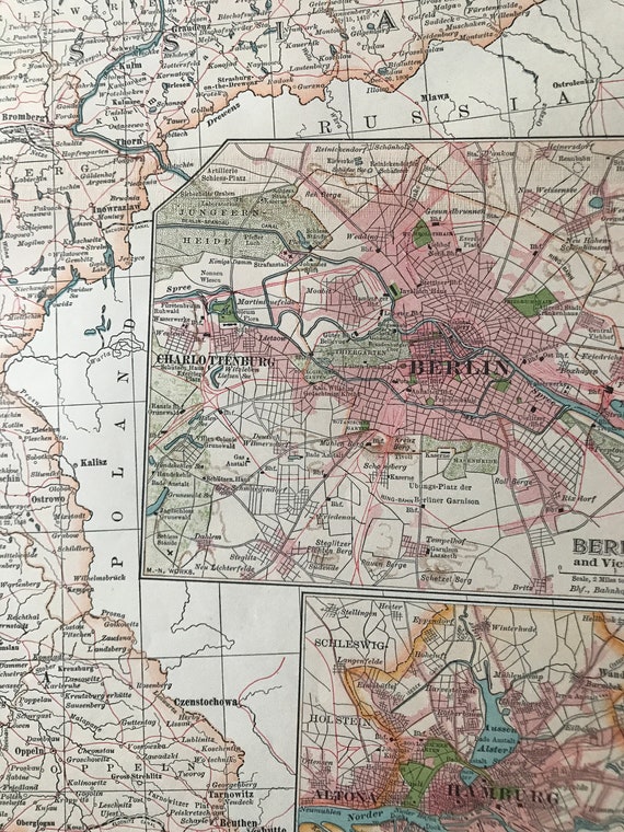 1903年ドイツ帝国（東部）ハンブルクとベルリンの地図が差し込まれた