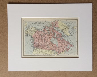1895 British North America Canada Original Antique World Map - Mounted and Matted - 8 x 10 inches - Framed Map - Framed Vintage Art