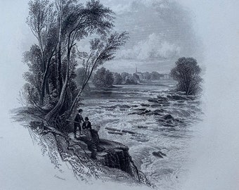 1840 The Rapids of the Shannon: Castle Connell, Limerick Original Antique Engraving - Ireland - Mounted and Matted - Available Framed