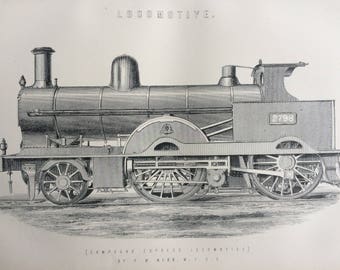 1891 Locomotive Original Antique Steel Engraving - Compound Express Locomotive by F. W. Webb - Railwayana - Train - Railway - Wall Decor