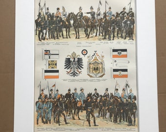 1897 Germany - Army and Flags Original Antique Print - Military Decor - Dutch History - Mounted and Matted - Available Framed