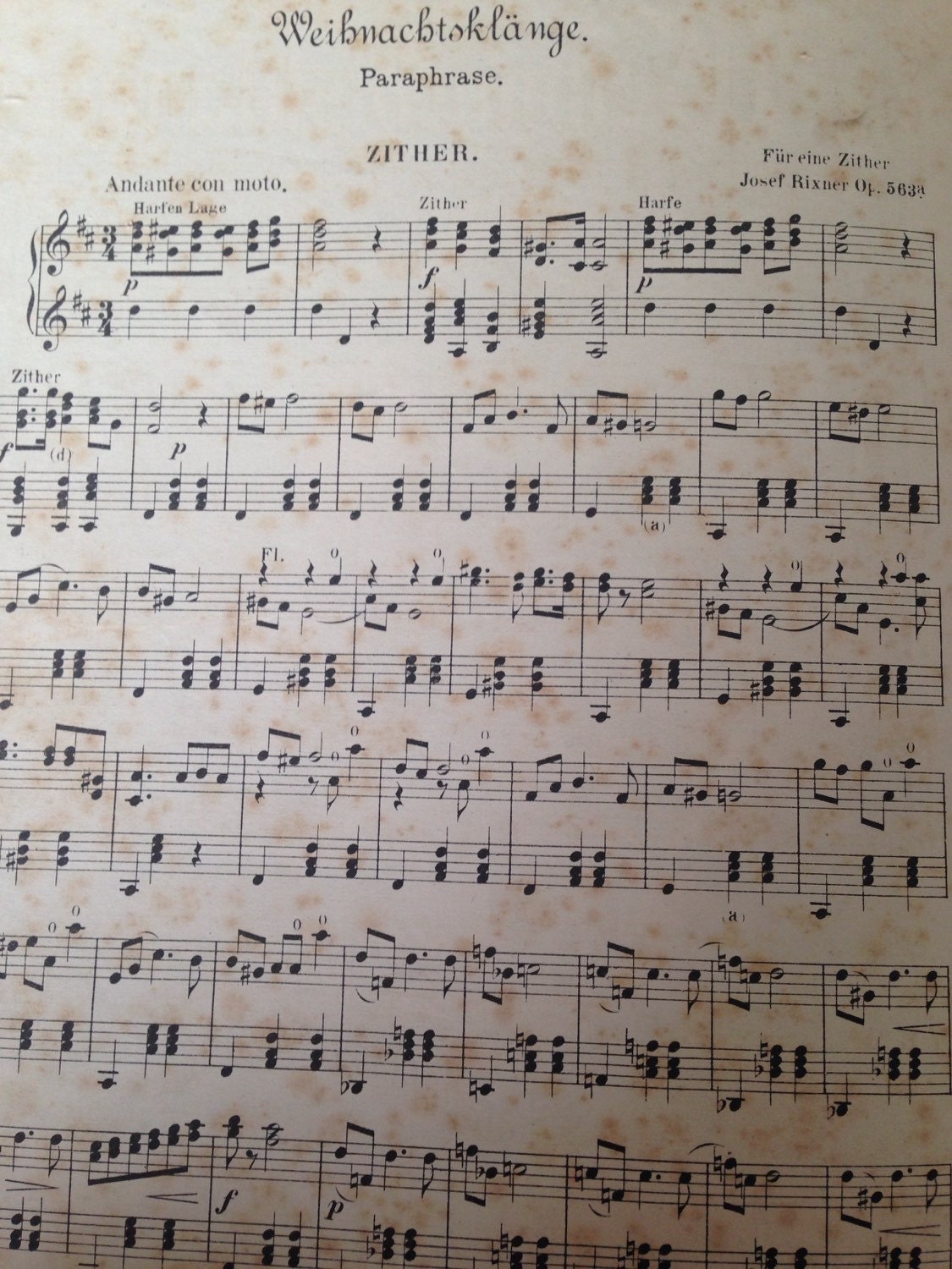 Antique Zither Sheet Music Booklet, Weinachtsklaenge (Christmas Tunes