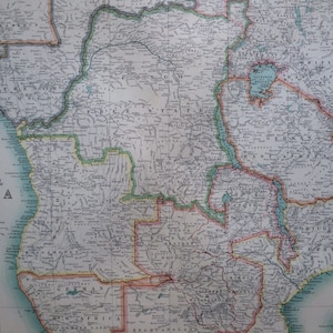 1907 中央アフリカ オリジナルアンティークマップ、地図作成、歴史地図、壁装飾、家の装飾、W & A. K ジョンストン アトラス