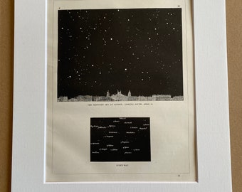 1869 The Midnight Sky at London - April Original Antique Print - Mounted and Matted - Available Framed - Astronomy - Star - Constellation