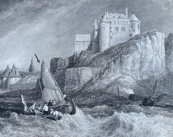 1836 Dieppe, France Original Antique Print - Engraving - Mounted and Matted - Available Framed