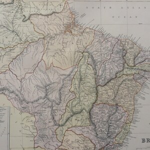 1882 Brasilien Große originale antike Landkarte, 15 x 22 Zoll, Wohnkultur, Kartographie, Geographie, Vintage Decor, Wandkarte