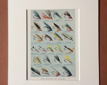 1970 Lures, Bucktails and Streamers Original Vintage Print - Mounted and Matted - Angling - Fly Fishing - Cabin Decor - Available Framed