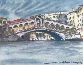 1904 The Rialto Original Antique Print - Venice - Italy - Mounted and Matted - Available Framed