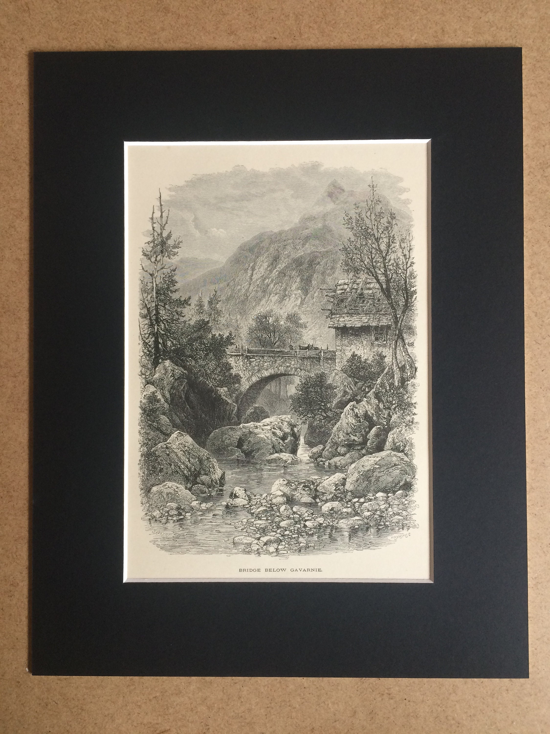 1876 Bridge below Gavarnie Original Antique Wood Engraving - Mounted ...