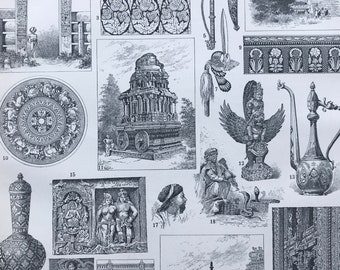 1897 Indian Empire Art and Architecture Original Antique Print - India - Mounted and Matted - Available Framed