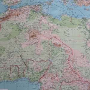 1922 Nordafrika Großer Original antiker Zeitatlas Physische Karte – Libyen - Ägypten -Sudan - Tschad - Marokko - Algerien - Nigeria - Ghana