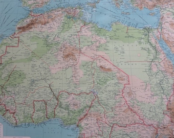 1922 Northern Africa Large Original Antique Times Atlas Physical Map  - Libya - Egypt - Sudan - Chad - Morocco - Algeria - Nigeria - Ghana