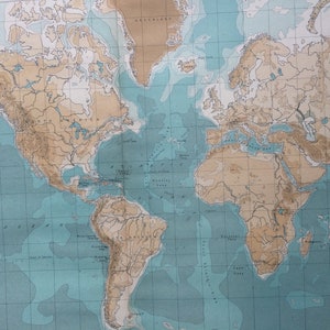 1922 Großer Original antiker Zeitatlas Politische Weltkarte auf Mercator-Projektion (Bathy-Orographisch)