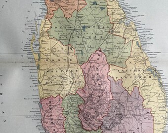 1906 Ceylon Original Antique Map - Sri Lanka - Wall Map - Vintage Wall Decor - Geography