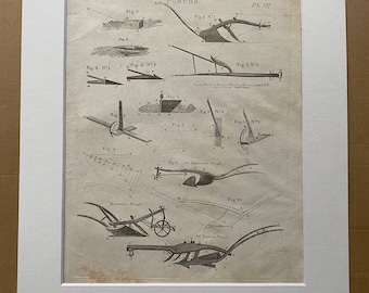 1806 Plough Original Antique Engraving - Encyclopaedia - Mounted and Matted - Available Framed