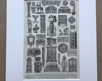 1923 French Art and Furniture Original Antique Print - Mounted and Matted - Decorative Art - French Decor