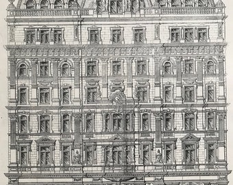 1883 The Proposed 'Courts of Justice Central Hotel' Strand, Opposite the New Law Courts Original Antique Engraving - Mounted and Matted