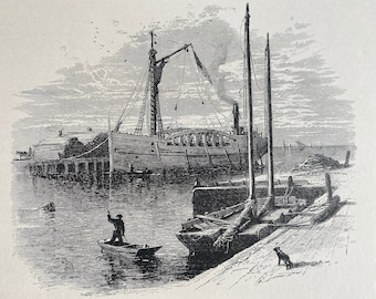 1895 Lumber-Boats, Sandusky, Ohio Original Antique Wood Engraving - Mounted and Matted - Available Framed