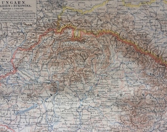 1897 Hungary Original Antique Map - Available Framed - Cartography - Vintage Map