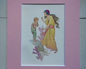 1920 Original Vintage Harry Theaker Water Babies Illustration - Available Framed - 8 x 10 inches - Nursery Decor - Children's book