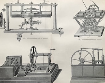 1897 Electromagnetic Machines Original Antique Print - Available Framed - Victorian Technology - Vintage Wall Decor