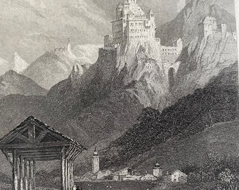 1836 Tronsberg, Italy Original Antique Print - Engraving - Mounted and Matted - Available Framed