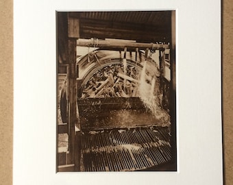 1940s Paper Making Machine - Pulping Wood Original Vintage Sepia Photo Print - Mounted and Matted - Available Framed