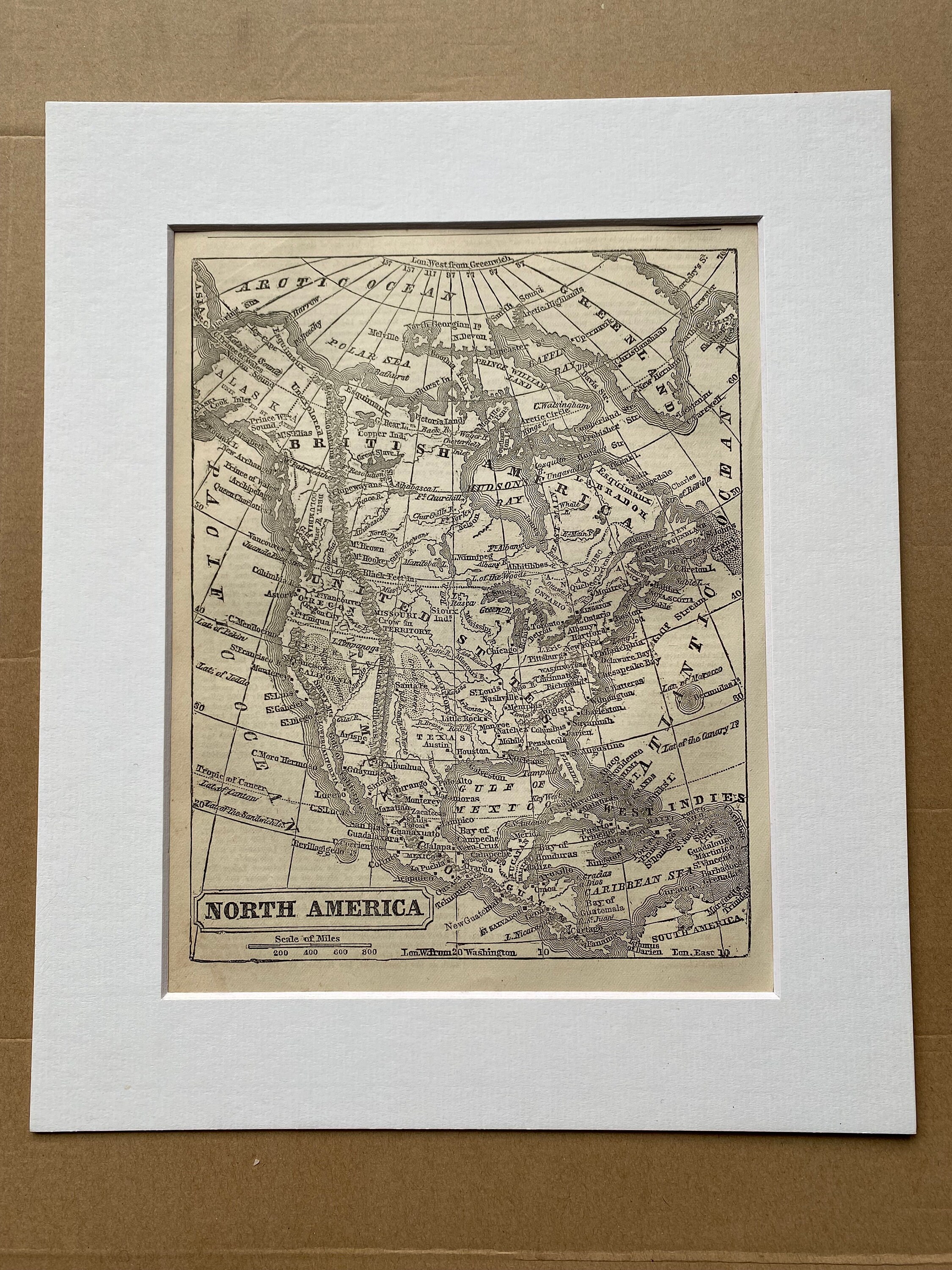 1870 North America Original Antique Map - Mounted and Matted