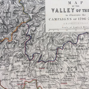 1875, Valley of the Po-campagnes van 1796-7 en 1800, originele antieke kaart - strijdkaart - militaire geschiedenis - beschikbaar ingelijst