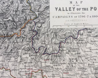 1875, Valley of the Po Campaigns of 1796-7 & 1800, Original Antique Map - Battle Map - Military History - Available Framed