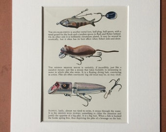 1958 Plug Baits Original Vintage Print - Mounted and Matted - Angling - Fishing - Cabin Decor - Available Framed