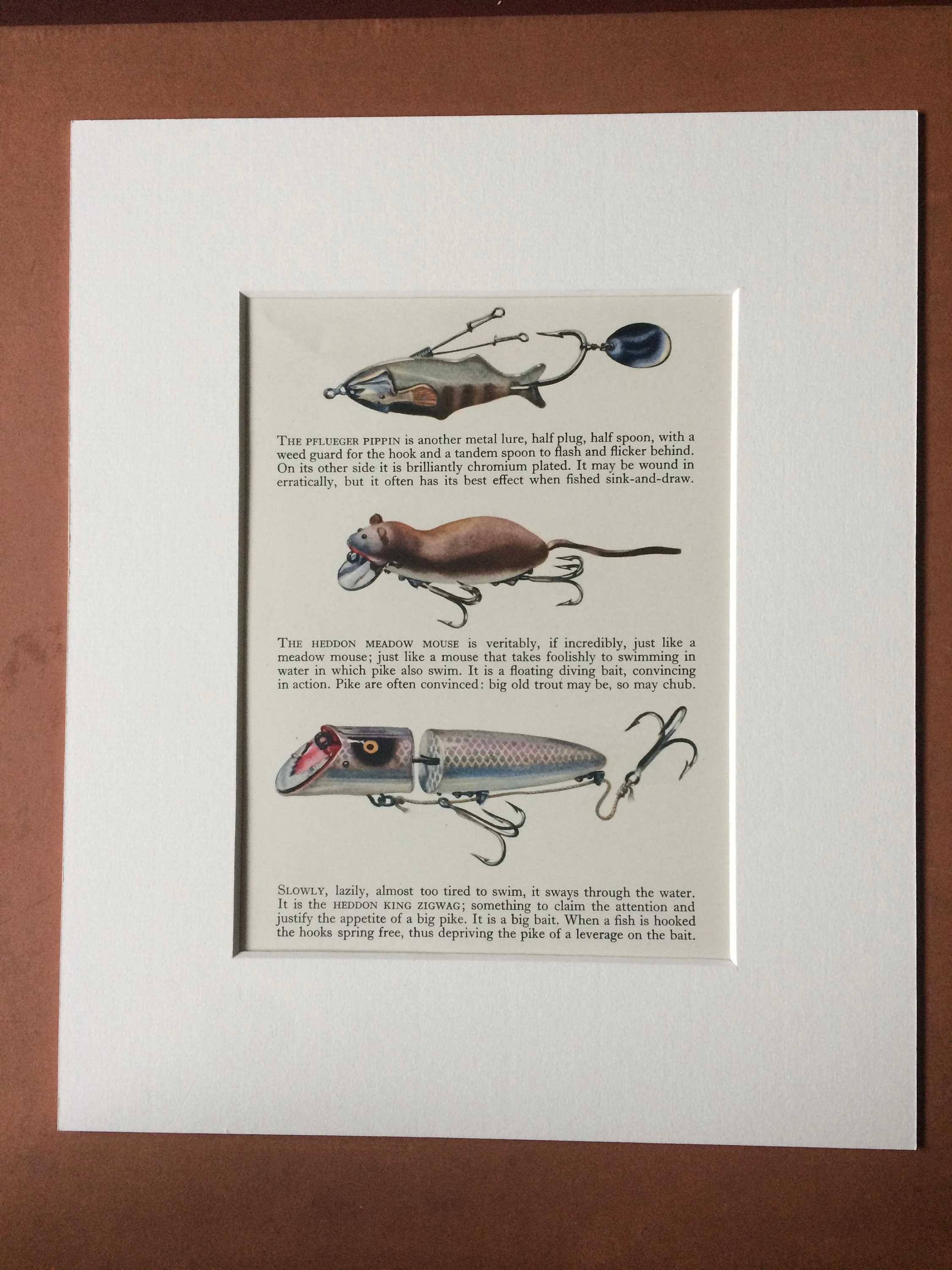 1958 Plug Baits Original Vintage Print - Mounted and Matted - Angling -  Fishing - Cabin Decor - Available Framed