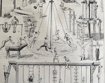 1923 Gymnastics Original Antique Print - Sports Decor - Mounted and Matted - Available Framed