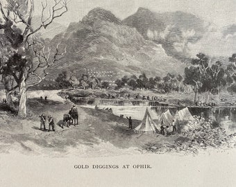 1886 Gold Digging at Ophir Original Antique Print - New South Wales - Australia - Mounted and Matted - Available Framed