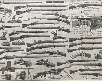1930 Firearms Original Antique Print - Weapons - Military Decor - Gun - Rifle - Mounted and Matted - Available Framed