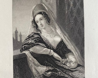 1836 Ianthe Original Antique Print - Engraving - Portrait - Mounted and Matted - Available Framed