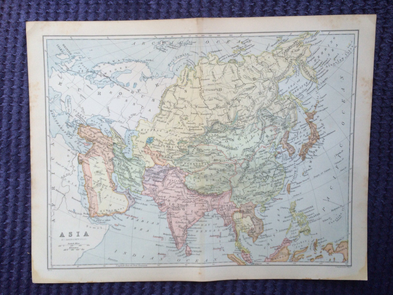 1904 ASIA original antique map - geography, cartography, wall decor - 9 ...