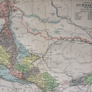 Carte ancienne originale du comté de Dumbarton de 1902 - Écosse - histoire écossaise - comté écossais - disponible encadrée