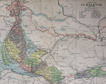 1902 County of Dumbarton Original Antique Map - Scotland - Scottish History - Scottish County - Available Framed