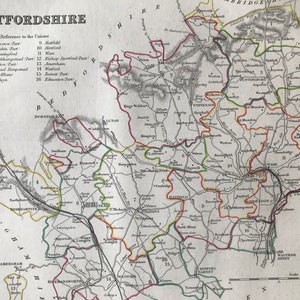 1845年ハートフォードシャーのオリジナルアンティーク手彩色彫刻地図 - イギリスの郡地図 - 額入り - 地図作成 - 壁装飾 - イングランド