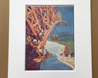 1940s How the Bridge Builder Conquers Space Original Vintage Print - Engineering - Architecture - Mounted and Matted - Available Framed