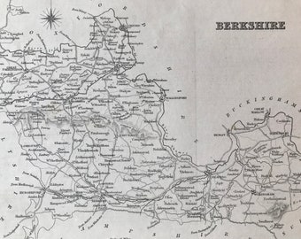 1845 Berkshire Original Antique Engraved Map - UK County Map - Available Framed - England