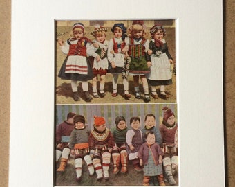 1940s Children of Denmark Original Vintage Print - Mounted and Matted - Danish Culture - Available Framed
