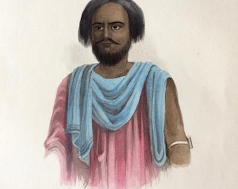 1855 A Malik of the Sheggia Arabs Original Antique Hand Coloured Engraving - Human Races - Anthropology - Ethnography