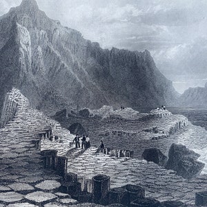 1874 Scene on the Giants Causeway Original Antique Print - Antrim, Northern Ireland - Mounted and Matted - Available Framed